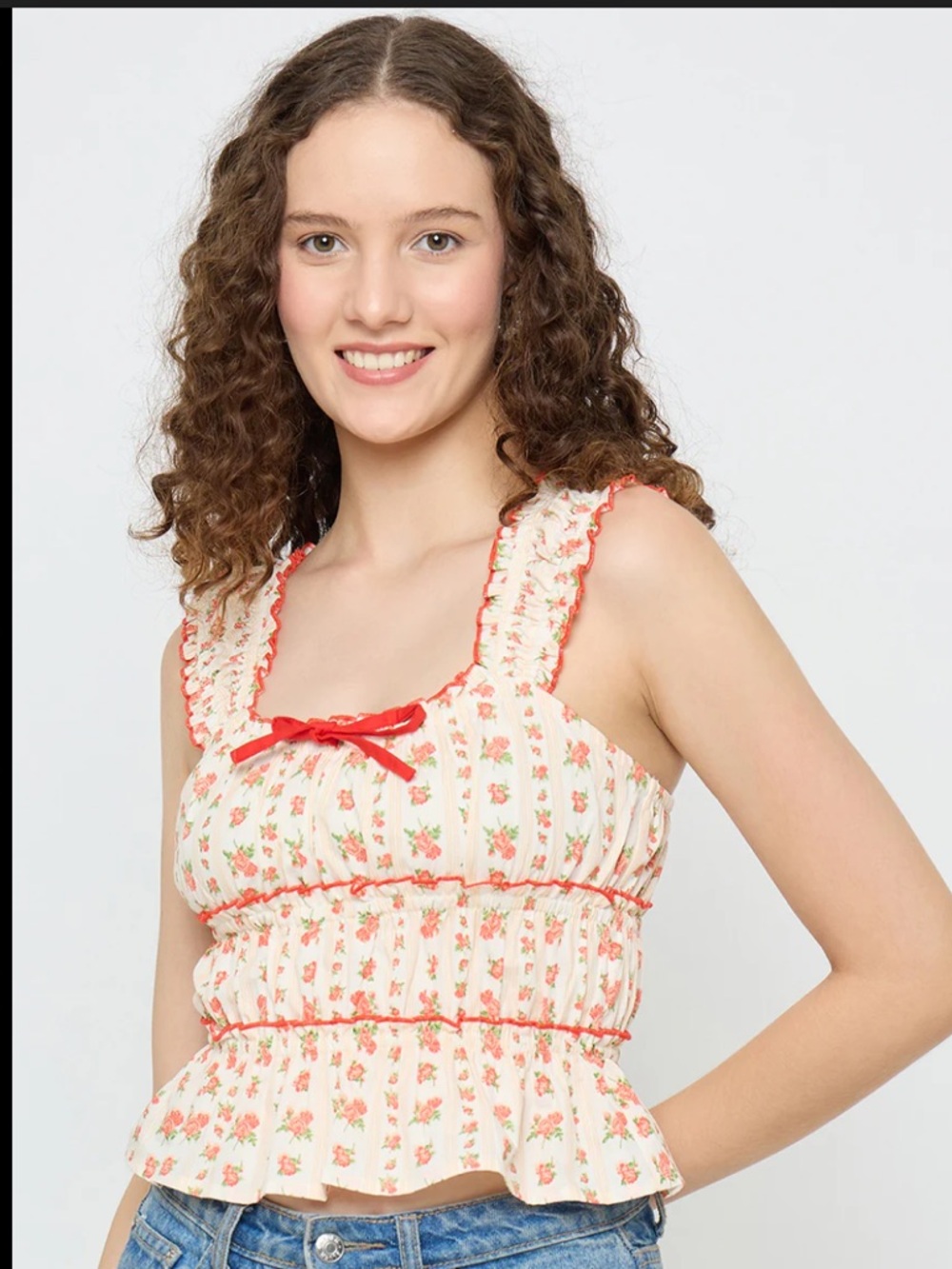 Sim & Sam Cottagecore boho sweet bow romantic summer festival Floral Cami M